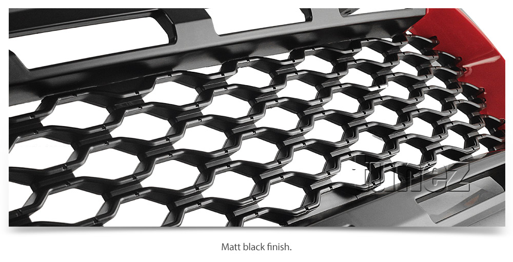 GFR09 Aftermarket Ford Ranger T6 PX MK3 MKIII Series Wildtrak 2018 2019 2020 Grill Grille Sports Storm Edition With Matte Matt Black Red Silver Bracket Fang ABS OEM Fitting UK United Kingdom USA Australia Europe For Car Truck Ute 3-piece LED White Daylight
