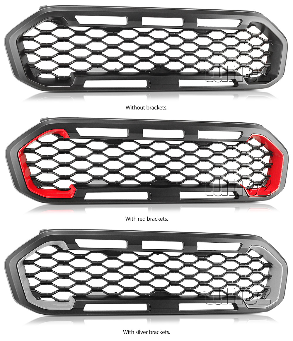 GFR06 Aftermarket Ford Ranger T6 PX MK3 MKIII Series Badge Sport XL XLT XLS Limited 2018 2019 2020 Grill Grille Sports Storm Edition With Matte Matt Black Red Silver Bracket Fang ABS OEM Fitting UK United Kingdom USA Australia Europe For Car Truck Ute