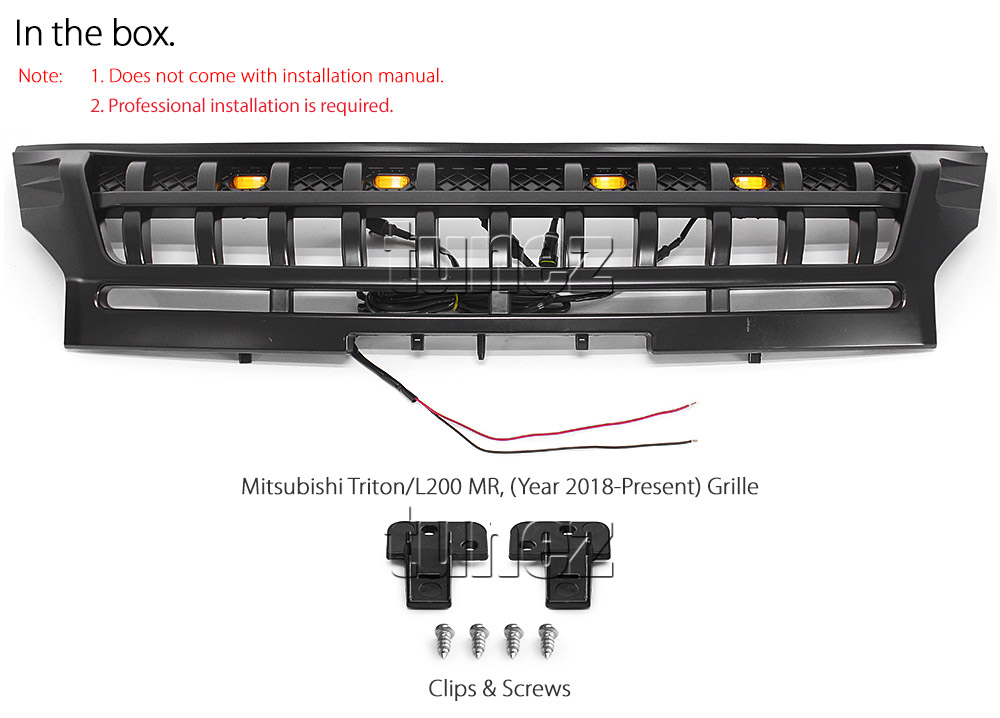 GMTR01 Mitsubishi Triton L200 5th Generation Gen Post-facelift Facelift Year 2018 2019 2020 2021 MR Chassis GLX + GLS Barbarian Warrior Titan Challenger Grille Grill Front Amber LED Light ABS Matte Matt Black OEM Fitting UK United Kingdom USA Australia Europe For Car Aftermarket 2019 2020 2021 2022