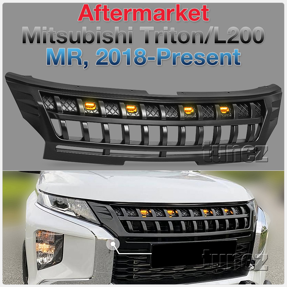 GMTR01 Mitsubishi Triton L200 5th Generation Gen Post-facelift Facelift Year 2018 2019 2020 2021 MR Chassis GLX + GLS Barbarian Warrior Titan Challenger Grille Grill Front Amber LED Light ABS Matte Matt Black OEM Fitting UK United Kingdom USA Australia Europe For Car Aftermarket 2019 2020 2021 2022