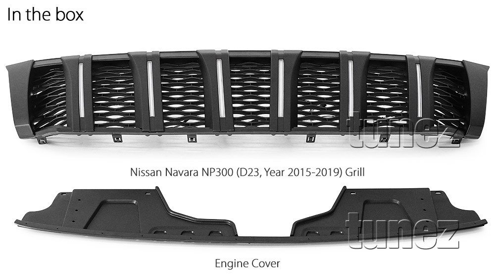 GNV01 Nissan Navara NP300 NP 300 D23 Series DX RX ST ST-X SL Visia Acenta Acenta+ N-Connecta Tekna Grill Grille With White LED Light ABS Matte Matt Black Nismo OEM Fitting UK United Kingdom USA Australia Europe For Car Aftermarket 2014 2015 2016 2017 2018 2019