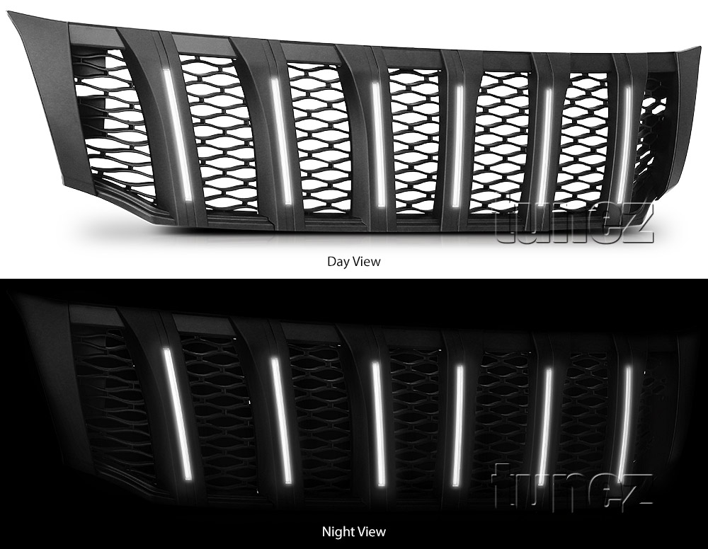 GNV01 Nissan Navara NP300 NP 300 D23 Series DX RX ST ST-X SL Visia Acenta Acenta+ N-Connecta Tekna Grill Grille With White LED Light ABS Matte Matt Black Nismo OEM Fitting UK United Kingdom USA Australia Europe For Car Aftermarket 2014 2015 2016 2017 2018 2019