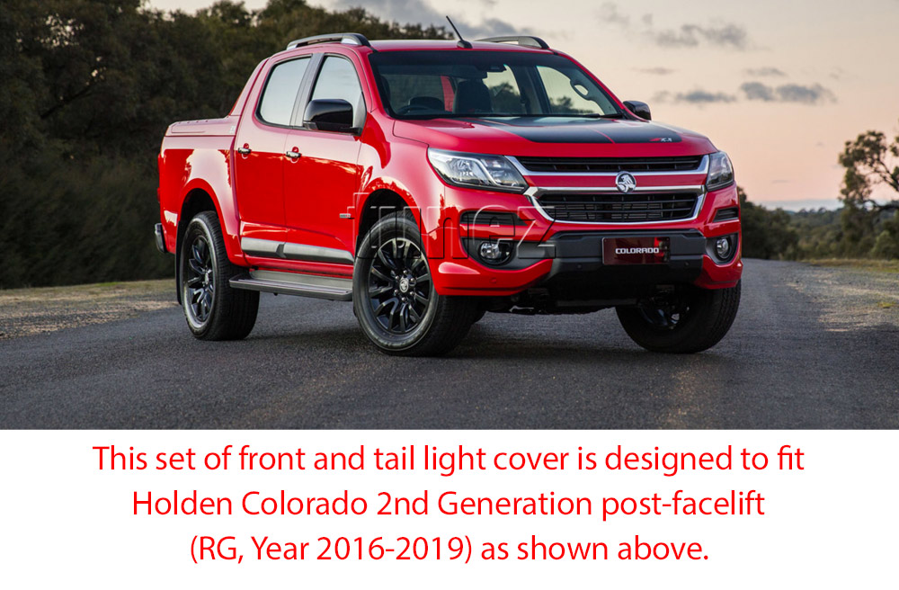 HCM01 Holden Colorado 2nd Gen Generation RG LS LTZ Z71 SportsCat Series Badge Lamp Cover Eyelid ABS Plastic Matte Matt Black Front Back Rear Tail Light Tail Lamp Head Light Headlight UK United Kingdom USA Australia Europe Set Kit For Car Aftermarket Pair 2016 2017 2018 2019