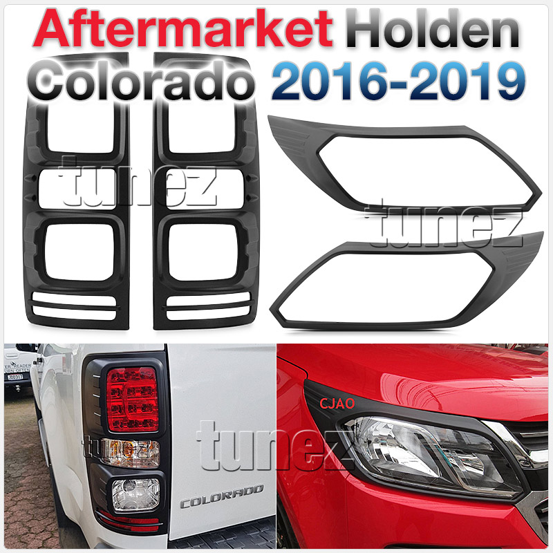 HCM01 Holden Colorado 2nd Gen Generation RG LS LTZ Z71 SportsCat Series Badge Lamp Cover Eyelid ABS Plastic Matte Matt Black Front Back Rear Tail Light Tail Lamp Head Light Headlight UK United Kingdom USA Australia Europe Set Kit For Car Aftermarket Pair 2016 2017 2018 2019