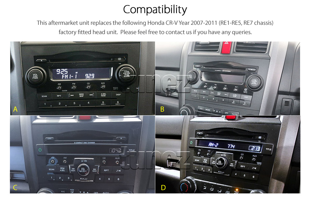 HCRV23AND GPS Aftermarket Honda CR-V CRV Year 2007 2008 2009 2010 2011 RE1 RE2 RE3 RE4 RE5 RE7 chassis 3rd generation gen Universal Double DIN Latest Australia UK European USA Original Android 7.1 Nougat car USB Charger 2.1A SD player radio stereo head unit details Aftermarket External and Internal Microphone Bluetooth Europe Sat Nav Navi Plug and Play ISO Plug Wiring Harness Matching Fascia Kit Facia Free Reversing Camera Album Art ID3 Tag RMVB MP3 MP4 AVI MKV Full High Definition FHD AirPlay Air Play MirrorLink Mirror Link 1080p DAB+ Digital Radio DAB + Connects2 CTSHO001.2