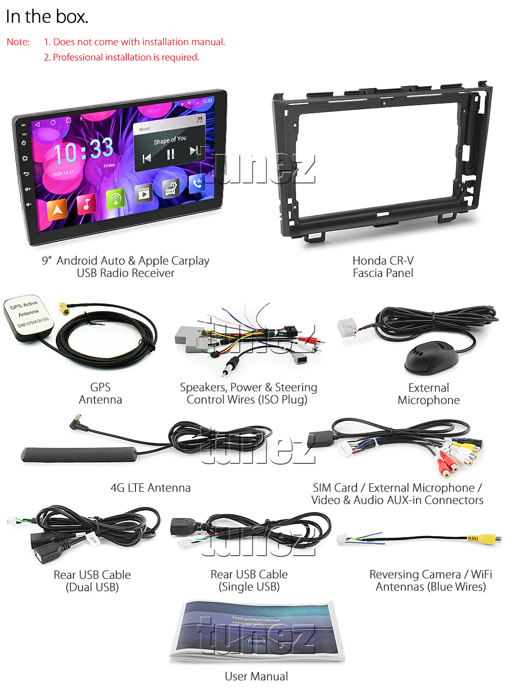 HCRV17AND GPS Aftermarket Honda CR-V CRV Year 2007 2008 2009 2010 2011 RE1 RE2 RE3 RE4 RE5 RE7 chassis 3rd generation gen large 9-inch 9' touchscreen Universal Double DIN Latest Australia UK European USA Original CarPlay Android Auto 10 Car USB player radio stereo 4G LTE WiFi head unit details Aftermarket External and Internal Microphone Bluetooth Europe Sat Nav Navi Plug and Play ISO Plug Wiring Harness Matching Fascia Kit Facia Free Reversing Camera Album Art ID3 Tag RMVB MP3 MP4 AVI MKV Full High Definition FHD 1080p DAB+ Digital Radio DAB + Connects2 CTSIZ001.2