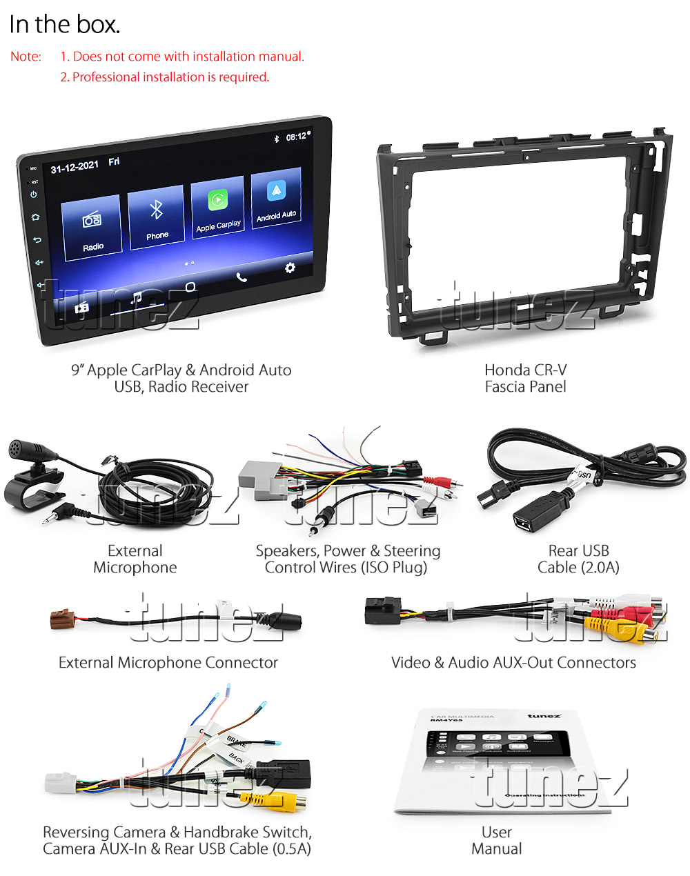 HCRV27CP HCRV27 Licensed Apple CarPlay Android Auto GPS Honda CR-V CRV Year 2007 2008 2009 2010 2011 RE1 RE2 RE3 RE4 RE5 RE7 chassis 3rd generation gen Super Large 9-inch 9