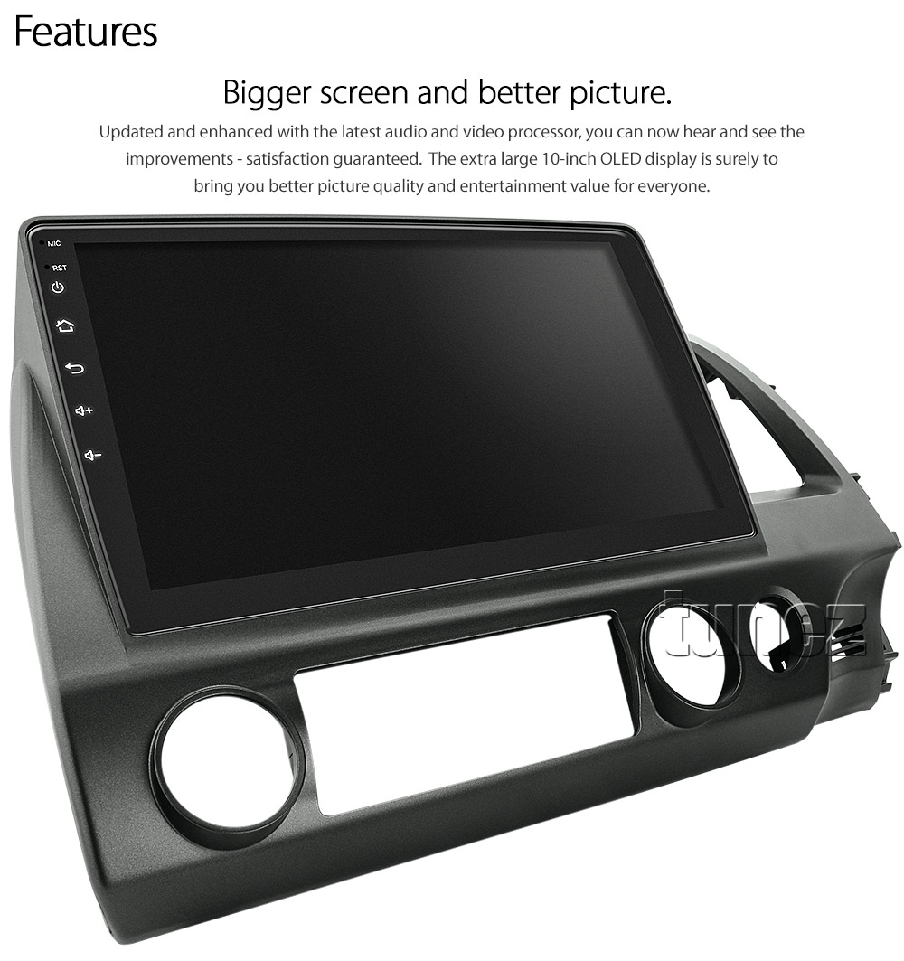 HCVC21AND GPS Aftermarket Honda Civic FD FD1 FD2 Sedan 8th Generation Gen Year 2006 2007 2008 2009 2010 2011 chassis 10-inch touchscreen Universal Double DIN Latest Australia UK European USA Original CarPlay Android Auto 10 Car USB player radio stereo 4G LTE WiFi head unit details Aftermarket External and Internal Microphone Bluetooth Europe Sat Nav Navi Plug and Play ISO Plug Wiring Harness Matching Fascia Kit Facia Free Reversing Camera Album Art ID3 Tag RMVB MP3 MP4 AVI MKV Full High Definition FHD 1080p DAB+ Digital Radio DAB + Connects2 CTSIZ001.2