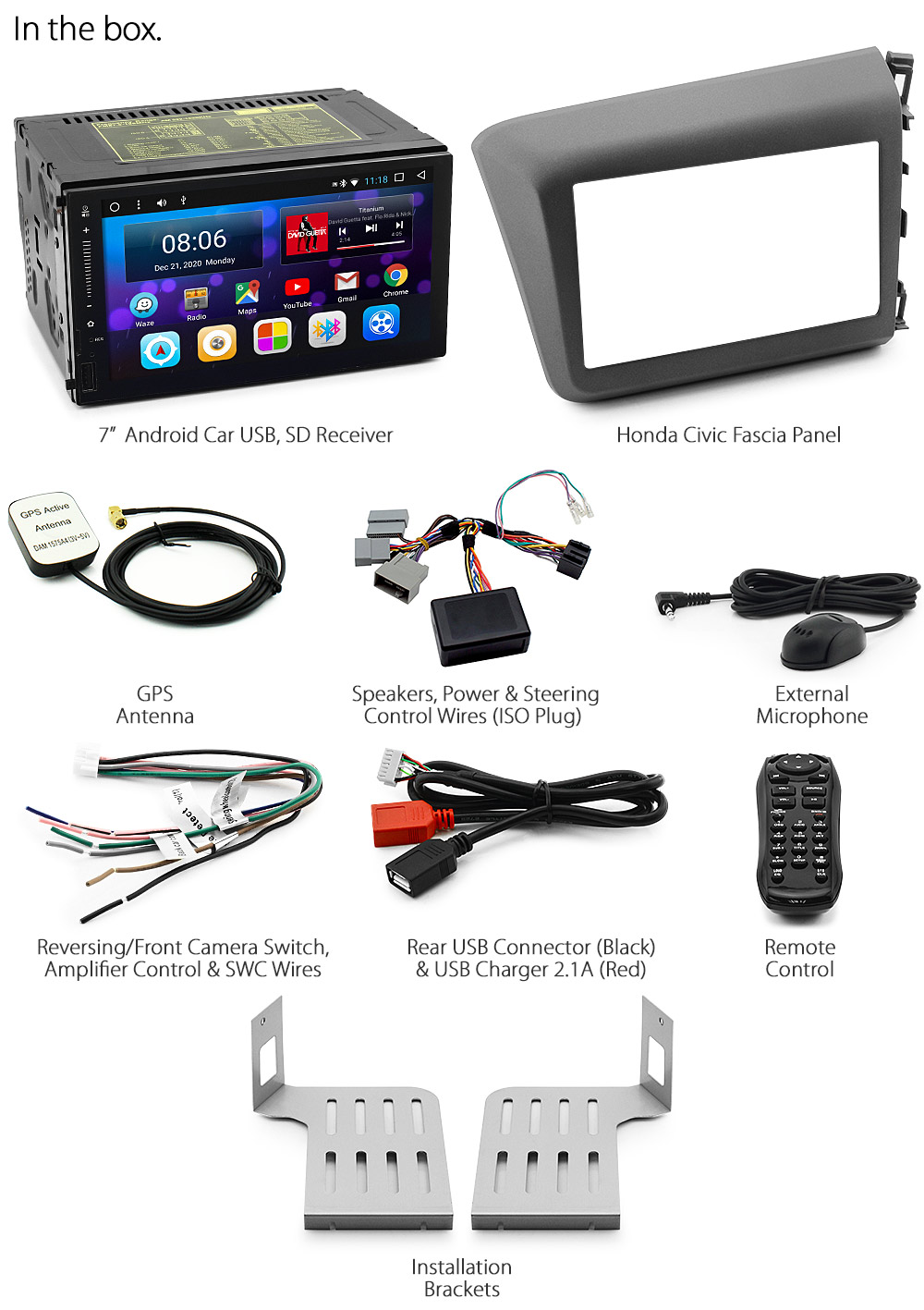 HCVC27AND GPS Honda Civic Sedan 4-Door 9th Generation Europe European FB FB2 FB4 Year 2012 2013 2014 2015 2016 7-inch Universal Double DIN Latest Australia UK European USA Original Android 7.1 Nougat car USB Charger 2.1A SD player radio stereo head unit details Aftermarket External and Internal Microphone Bluetooth Europe Sat Nav Navi Plug and Play ISO Plug Wiring Harness Matching Fascia Kit Facia Free Reversing Camera Album Art ID3 Tag RMVB MP3 MP4 AVI MKV Full High Definition FHD AirPlay Air Play MirrorLink Mirror Link 1080p DAB+ Digital Radio DAB + Connects2 CTSHO006.2 tunez tunezmart OEM