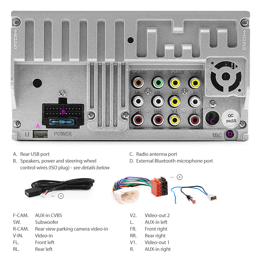 HJAZ09DVD Honda Jazz 1st Generation Gen 2002 2003 2004 2005 2006 2007 7-inch Double-DIN car DVD CD USB SD Card player radio stereo head unit details Aftermarket MP4 MKV RMVB AVI 1080p Full High Definition FHD External Bluetooth Microphone UK Europe Australia USA Fascia Facia Kit Panel Trim ISO Plug Wiring Harness Radio Adapter Free Reversing Camera 3.5mm AUX-in Plug and Play Installation Dimension tunez tunezmart Patch Lead Connects2