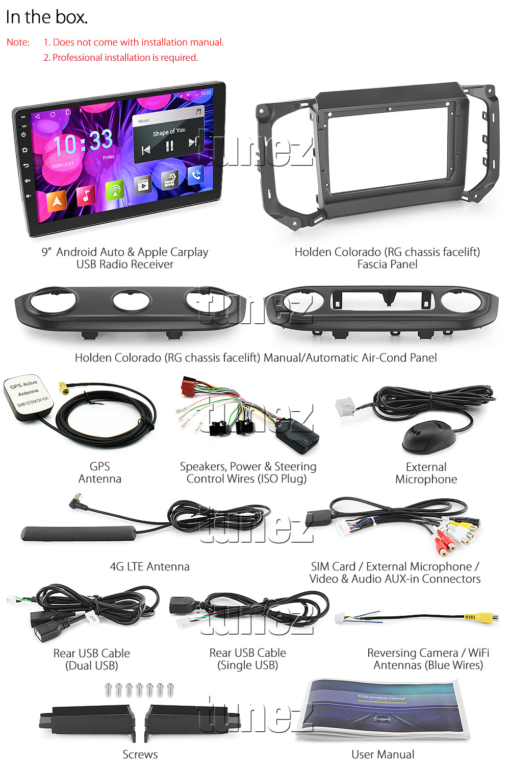 HRC10CP HRC10 GPS Aftermarket Holden Colorado RG Facelift Year 2017 2018 2019 2020 large 9-inch 9' touchscreen Universal Double DIN Latest Australia UK European USA Original CarPlay Android Auto 10 Car USB player radio stereo 4G LTE WiFi head unit details Aftermarket External and Internal Microphone Bluetooth Europe Sat Nav Navi Plug and Play ISO Plug Wiring Harness Matching Fascia Kit Facia Free Reversing Camera Album Art ID3 Tag RMVB MP3 MP4 AVI MKV Full High Definition FHD MyLink My Link 1080p DAB+ Digital Radio DAB + Connects2
