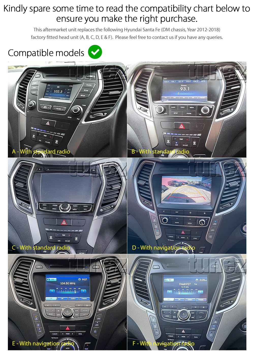 HYSF01AND GPS Aftermarket Hyundai Santa Fe DM Year 2012 2013 2014 2015 2016 2017 2018 large 9-inch 9' touchscreen Universal Double DIN Latest Australia UK European USA Apple CarPlay Android Auto 10 Car USB player radio stereo 4G LTE WiFi head unit details Aftermarket External and Internal Microphone Bluetooth Europe Sat Nav Navi Plug and Play ISO Plug Wiring Harness Matching Fascia Kit Facia Free Reversing Camera Album Art ID3 Tag RMVB MP3 MP4 AVI MKV Full High Definition FHD MyLink My Link 1080p DAB+ Digital Radio DAB + Connects2 CTSIZ001.2