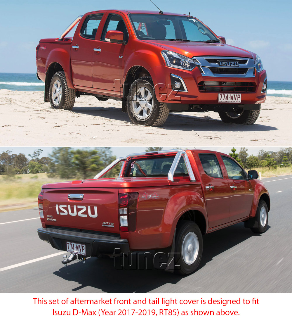 IDM02 ISUZU D-Max DMax RT85 RT-85 Series EX SX LS-U LS-M X-Runner 2017 2018 2019 Lamp Cover Eyelid ABS Plastic Matte Matt Black Front Back Rear Tail Light Tail Lamp Head Light Headlight UK United Kingdom USA Australia Europe Set Kit For Car Aftermarket Pair