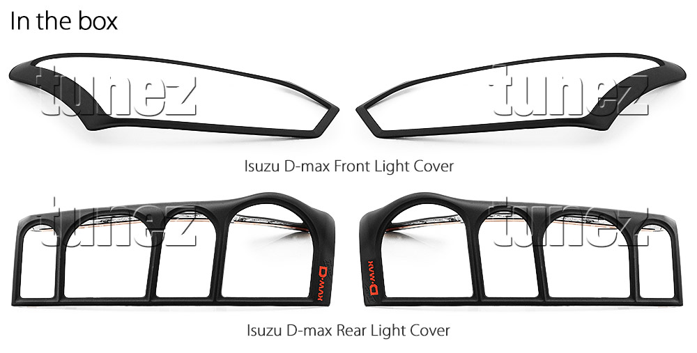 IDM02 ISUZU D-Max DMax RT85 RT-85 Series EX SX LS-U LS-M X-Runner 2017 2018 2019 Lamp Cover Eyelid ABS Plastic Matte Matt Black Front Back Rear Tail Light Tail Lamp Head Light Headlight UK United Kingdom USA Australia Europe Set Kit For Car Aftermarket Pair