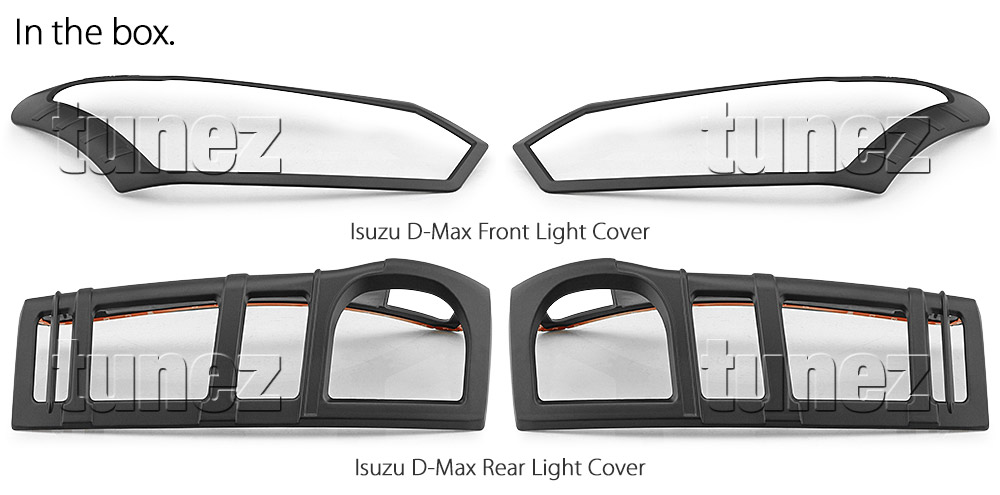 IDM07 ISUZU D-Max DMax RT85 RT-85 Series EX SX LS-U LS-M X-Runner 2017 2018 2019 Lamp Cover Eyelid ABS Plastic Matte Matt IDM07Black Night Edition Front Back Rear Tail Light Tail Lamp Head Light Headlight UK United Kingdom USA Australia Europe Set Kit For Car Aftermarket Pair