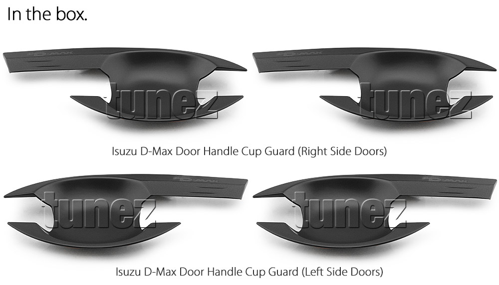 IDM08 Isuzu D-Max DMax RT50 RT85 Holden Colorado RG Series LS SX X-Runner Blade TD Yukon Utah Vision Eiger Fury Black Full UK United Kingdom USA Australia Europe Matte Matt Black Night Dark Sky Series Edition Door Handle Cup Guard Protector Cover Passenger Front Rear Side For Car Aftermarket Set Pair 2012 2013 2014 2015 2016 2017 2018 2019 2020