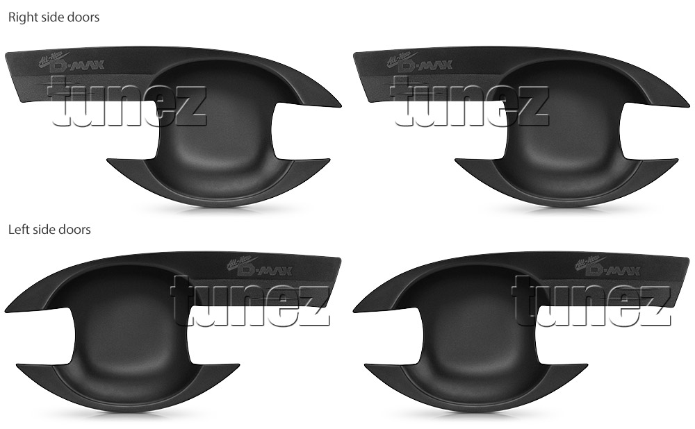 IDM08 Isuzu D-Max DMax RT50 RT85 Holden Colorado RG Series LS SX X-Runner Blade TD Yukon Utah Vision Eiger Fury Black Full UK United Kingdom USA Australia Europe Matte Matt Black Night Dark Sky Series Edition Door Handle Cup Guard Protector Cover Passenger Front Rear Side For Car Aftermarket Set Pair 2012 2013 2014 2015 2016 2017 2018 2019 2020