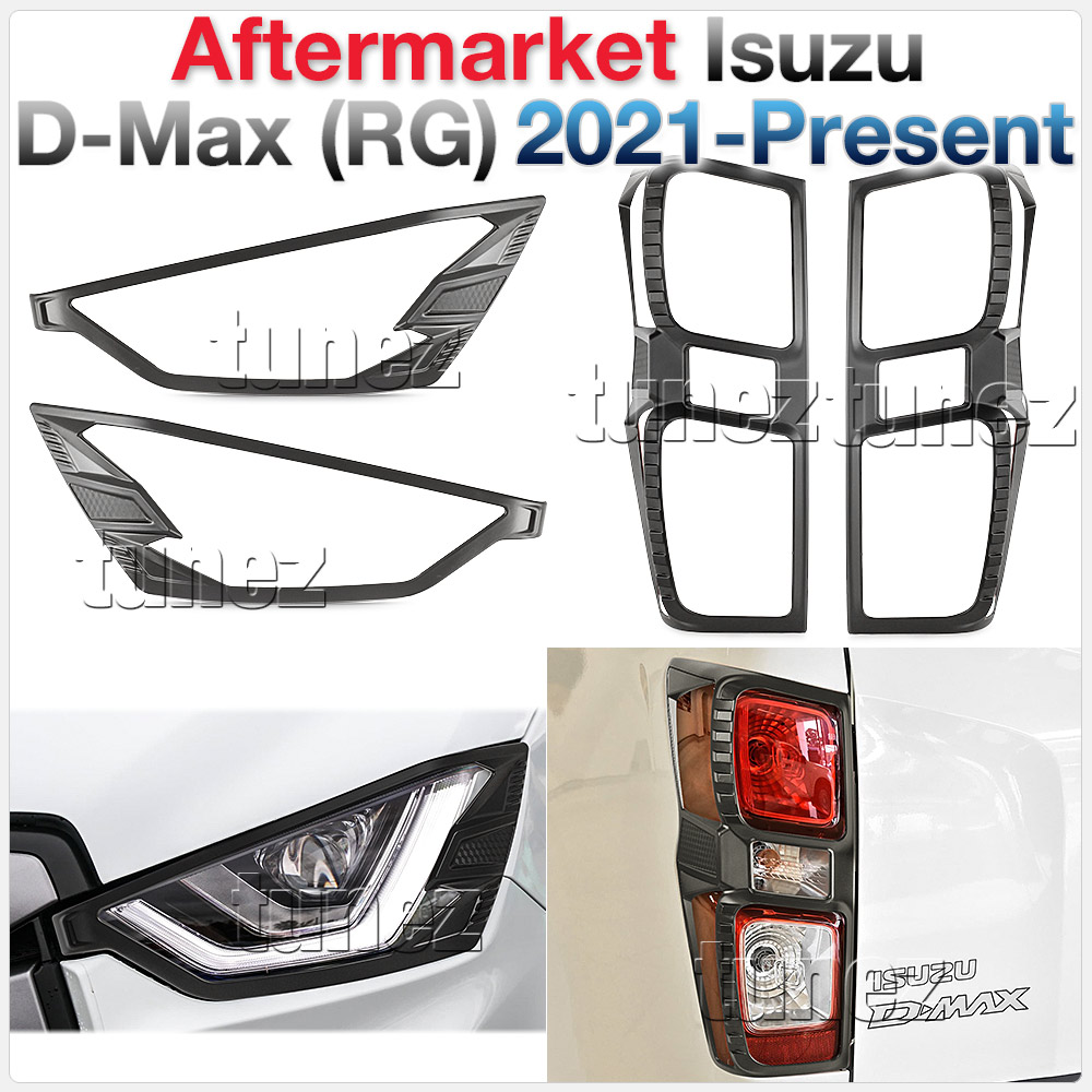 IDM11 Isuzu D-Max DMax RG RG01 Series SX LS-U LS-M High Ride X-Runner 2021 2022 2023 2024 2025 Lamp Cover Eyelid ABS Plastic Matte Matt Black Front Back Rear Tail Light Tail Lamp Head Light Headlight UK United Kingdom USA Australia Europe Set Kit For Car Aftermarket Pair