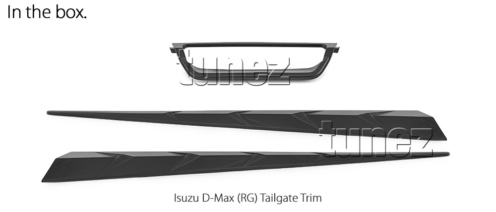 IDM20 Isuzu D-Max DMax RG RG01 Series SX LS-U LS-M High Ride X-Runner 2021 2022 2023 2024 2015 Car Truck Matte Matt Black Edition Tailgate Trunk Boot Door Handle Guard Protector Cover Trim Mouldings Rear Side For Aftermarket Set Autotunez Tunez UK United Kingdom USA Australia Europe