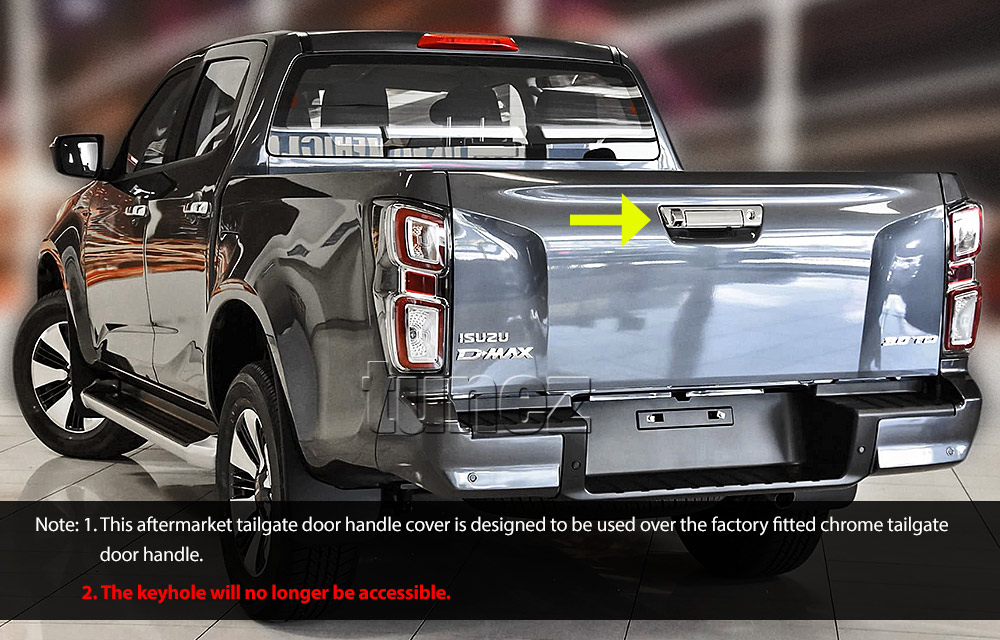 IDM21 Isuzu D-Max DMax RG RG01 Series SX LS-U LS-M High Ride X-Runner 2021 2022 2023 2024 2025 Car Truck Matte Matt Black Edition Tailgate Tail Gate Trunk Tub Door Handle Guard Protector Cover Rear For Aftermarket Set Autotunez Tunez UK United Kingdom USA Australia Europe