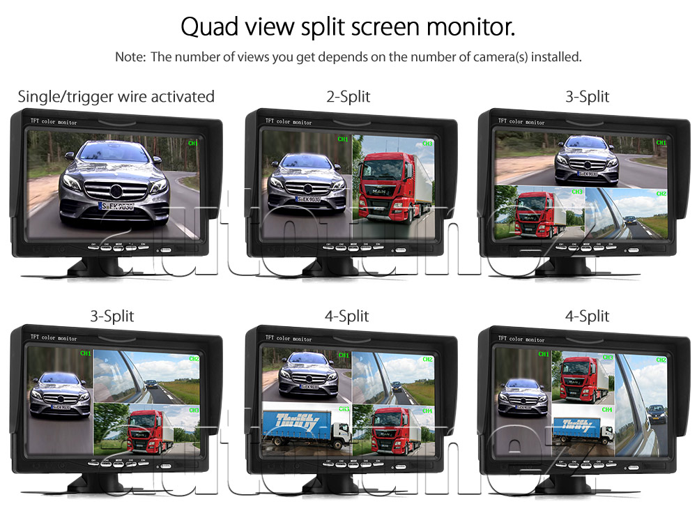 IRCAM4P02 12V 24V DC 2 3 4 Channel Camera System Caravan Motorhome Truck Trailer Bus Car Bus Van Lorry Goods Parking Reversing Park Reverse Safety Camera Surveillance Sony Lense Lens CCD 18 LED Infrared Night Vision Day Pitch Black Condition Heavy Duty 18-Months Australian Warranty 7-inch Quad View Split Screen TFT LCD digital monitor 4-Pin Waterproof video cable industry standard IP68 Dustproof CE FCC Approved RoHS Compliant Certified