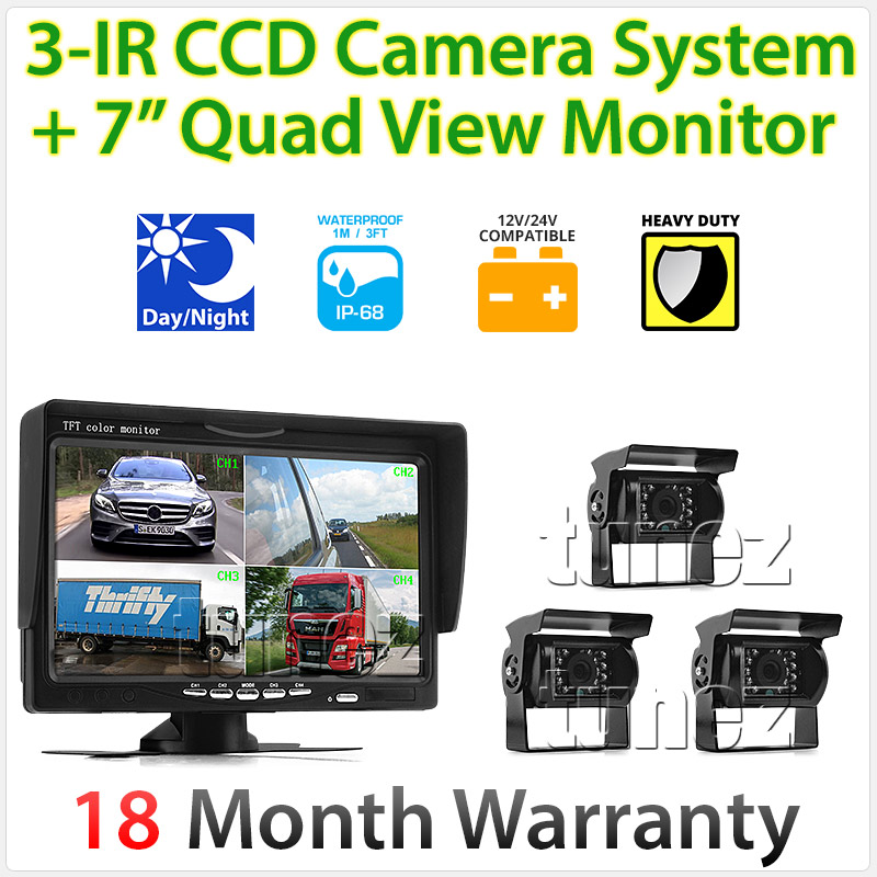 3-IR CCD Camera System With 7-inch Quad View Monitor