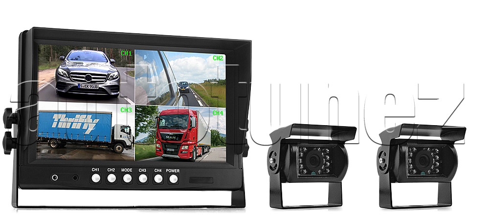 IRCAM4P03 12V 24V DC 2 3 4 Channel Camera System Caravan Motorhome Truck Trailer Bus Car Bus Van Lorry Goods Parking Reversing Park Reverse Safety Camera Surveillance Sony Lense Lens CCD 18 LED Infrared Night Vision Day Pitch Black Condition Heavy Duty 18-Months Australian Warranty 9-inch Extra Large Quad View Split Screen TFT LCD digital monitor 4-Pin Waterproof video cable industry standard IP68 Dustproof CE FCC Approved RoHS Compliant Certified