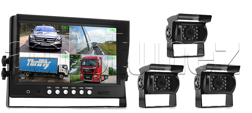 IRCAM4P03 12V 24V DC 2 3 4 Channel Camera System Caravan Motorhome Truck Trailer Bus Car Bus Van Lorry Goods Parking Reversing Park Reverse Safety Camera Surveillance Sony Lense Lens CCD 18 LED Infrared Night Vision Day Pitch Black Condition Heavy Duty 18-Months Australian Warranty 9-inch Extra Large Quad View Split Screen TFT LCD digital monitor 4-Pin Waterproof video cable industry standard IP68 Dustproof CE FCC Approved RoHS Compliant Certified