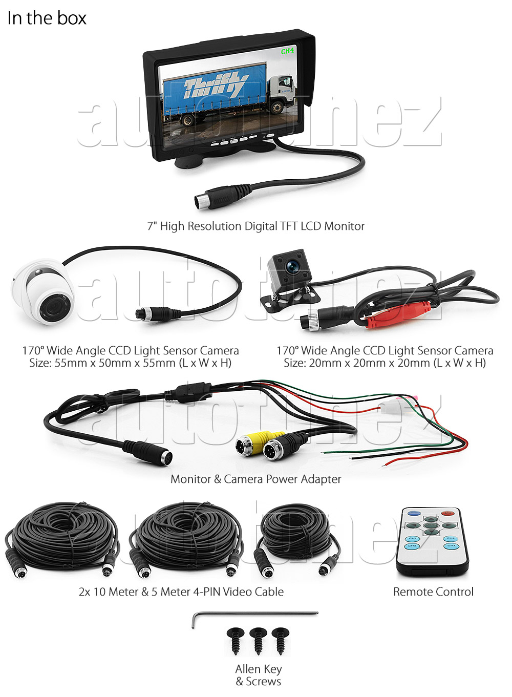 IRCAM4P05SUZI 12V 24V DC 2 Two Channel Advance 4-meter Suzi Coil Trailer Cable Caravan Camera System Motorhome Truck Bus Car Bus Van Lorry Goods Ute Parking Reversing Park Reverse Safety Camera Surveillance Sony Lense Lens CCD 12 Infrared Dome Mini LED Infrared Night Vision Day Pitch Black Condition Heavy Duty 18-Months Australian UK Warranty 7-inch View Screen TFT LCD digital monitor 4-Pin Waterproof video cable industry standard IP68 Dustproof CE FCC Approved RoHS Compliant Certified