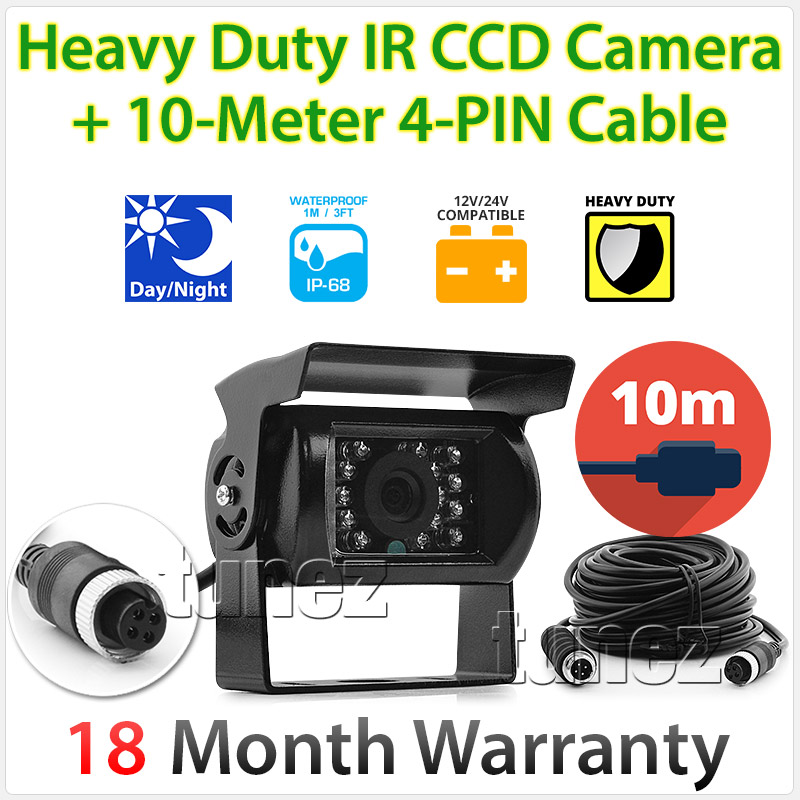 4PIN Heavy Duty 12V 24V CCD IR Colour Reverse Reversing Camera with 10 Meter Cable