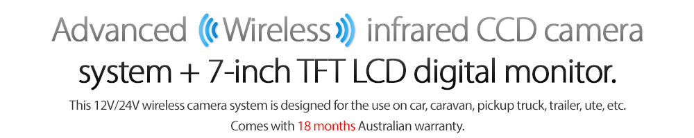 IRCAM4PWL-SQ Digital Wireless Advanced 12V 24V Receiver Transmitter 200m 200 meter DC Single 1 Channel Caravan Camera System Motorhome Truck Bus Car Bus Van Lorry Goods Ute Parking Reversing Park Reverse Safety Camera Surveillance Sony Lense Lens CCD 12 Infrared IR Dome Mini LED Infrared Night Vision Day Pitch Black Condition Heavy Duty 18-Months Australian UK Warranty 7-inch View Screen TFT LCD digital monitor 4-Pin Waterproof industry standard IP68 Dustproof CE FCC Approved RoHS Compliant Certified