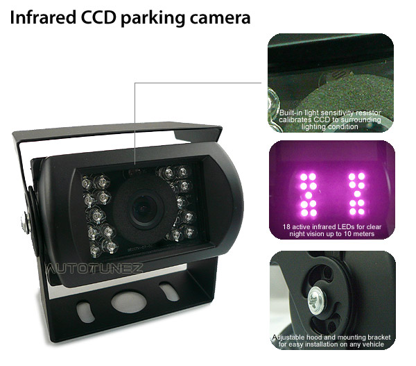 Wireless Truck Bus Ute Tow Pickup Caravan Reversing Camera System Safety Car Kit 7-inch HD Monitor Screen Reverse Rear View Surveillance Backup IR Infra Red 18 LED IP67 Casing Full Colour Heavy Duty Alloy 120 degree view