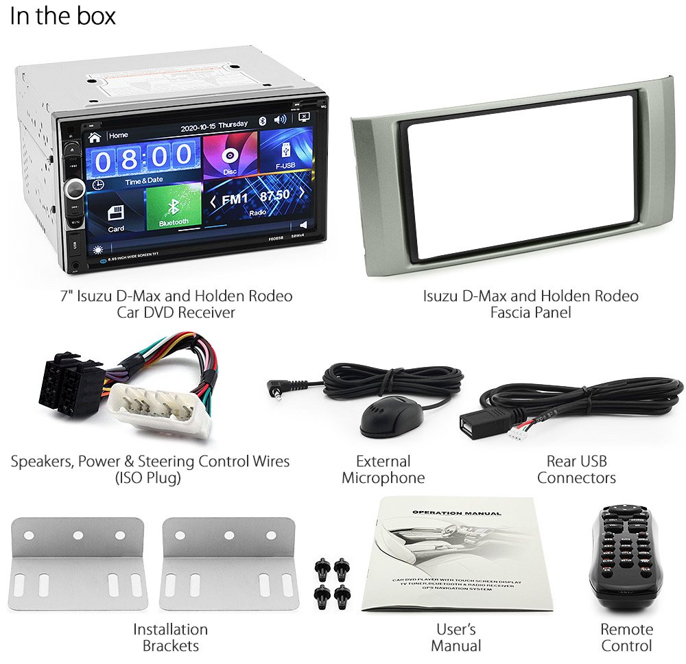 MBT10DVD Ford Ranger PJ PK Mazda BT-50 2006 2007 2008 2009 2010 2011 MK1 MK2 7-inch Double DIN Direct Loading design car DVD USB SD player radio stereo head unit details Aftermarket External and Internal Microphone Bluetooth MP3 MP4 AVI MKV RMVB Fascia Facia Kit Panel Trim ISO Plug Wiring Harness Reversing Camera 1080p FHD HD Full High Definition 3.5mm AUX-in Plug and Play Installation Dimension tunez tunezmart Patch Lead Compatible 