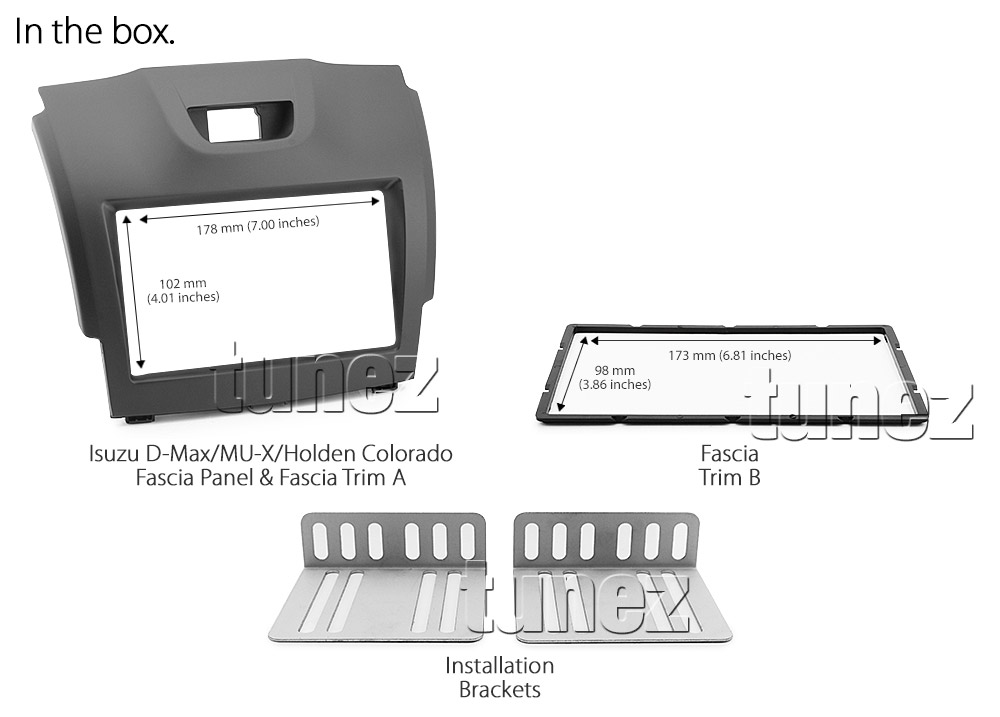 ISZ12-AND-FAS GPS Aftermarket Isuzu D-Max MU-X Holden Chevrolet Colorado 2nd Generation Gen Europe European Australia USA Year 2012 2013 2014 2015 2016 2017 2018 2019 7-inch Double 2 DIN car player Fascia Facia Trim Plate Kit Dash Panel ISO Plug Wiring Harness Plug and Play CTSIZ001.2 Connects2 Australia UK United Kingdom USA tunez