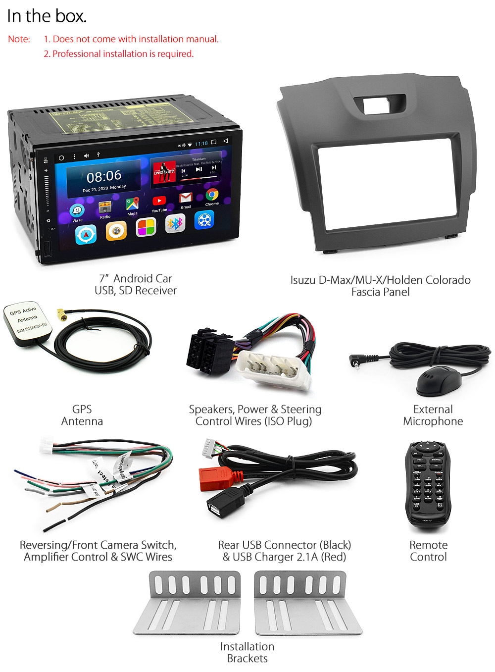 ISZ15AND GPS Aftermarket Isuzu D-Max MU-X Holden Chevrolet Colorado 2nd Generation Gen Europe European Australia USA Year 2012 2013 2014 2015 2016 2017 2018 2019 Original Android 7.1 Nougat car USB Charger 2.1A SD player radio stereo head unit details Aftermarket External and Internal Microphone Bluetooth Europe Sat Nav Navi Plug and Play ISO Plug Wiring Harness Matching Fascia Kit Facia Free Reversing Camera Album Art ID3 Tag RMVB MP3 MP4 AVI MKV Full High Definition FHD AirPlay Air Play MirrorLink Mirror Link 1080p DAB+ Digital Radio DAB + Double DIN Patch Lead Connects2 CTSIZ001.2