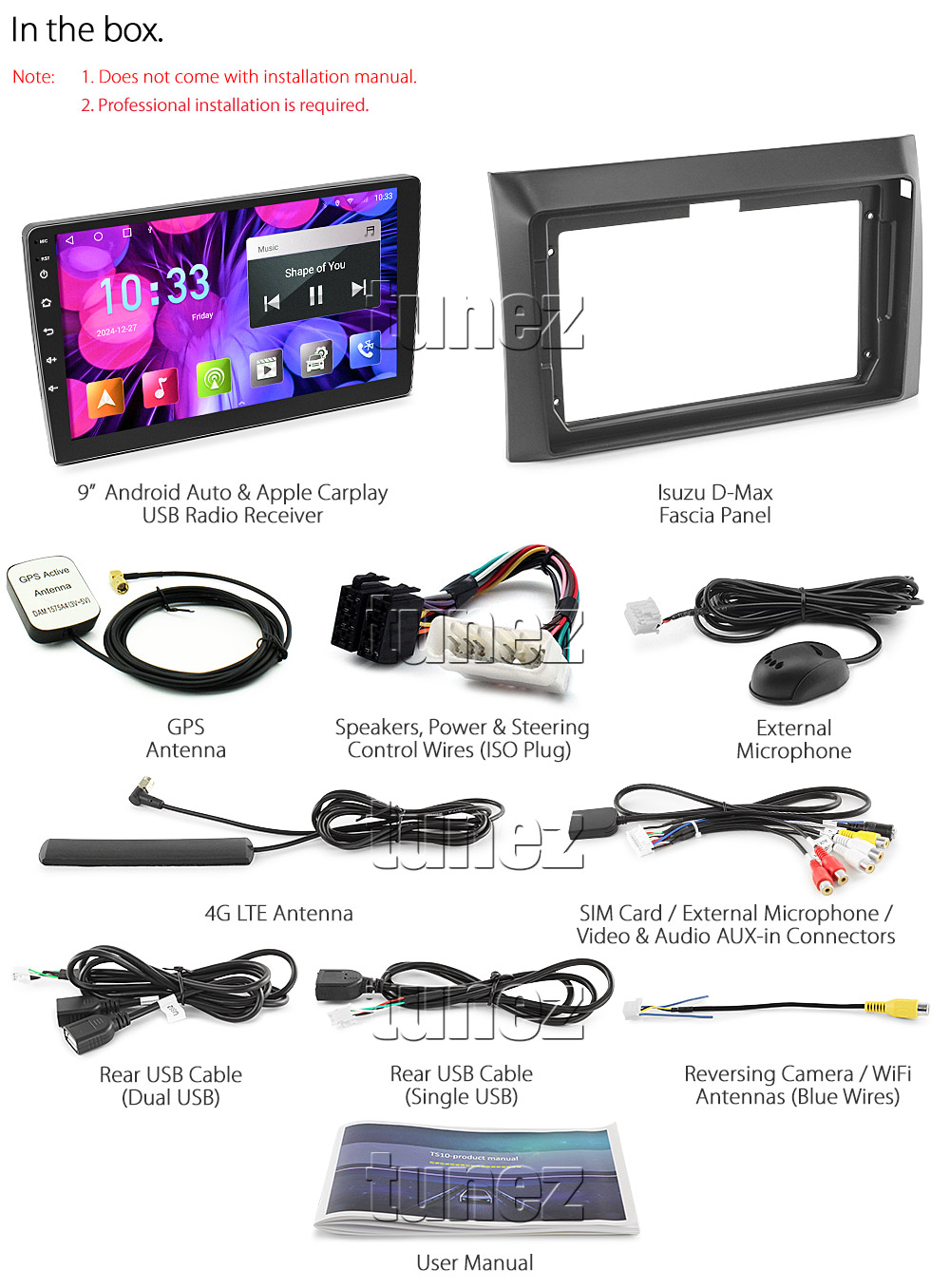 ISZ19AND GPS Aftermarket Isuzu D-Max 1st Generation Europe European Australia Year 2006 2007 2008 2009 2010 2011 2012 Holden Rodeo Chevrolet touchscreen capacitive 9 inches touchscreen Universal Double DIN Latest Australia UK European USA Original CarPlay Android Auto 10 Car USB player radio stereo 4GdLTE WiFi head unit details Aftermarket External and Internal Microphone Bluetooth Europe Sat Nav Navi Plug and Play ISO Plug Wiring Harness Matching Fascia Kit Facia Free Reversing Camera Album Art ID3 Tag RMVB MP3 MP4 AVI MKV Full High Definition FHD 1080p DAB+ Digital Radio DAB + Connects2 CTSIZ001.2