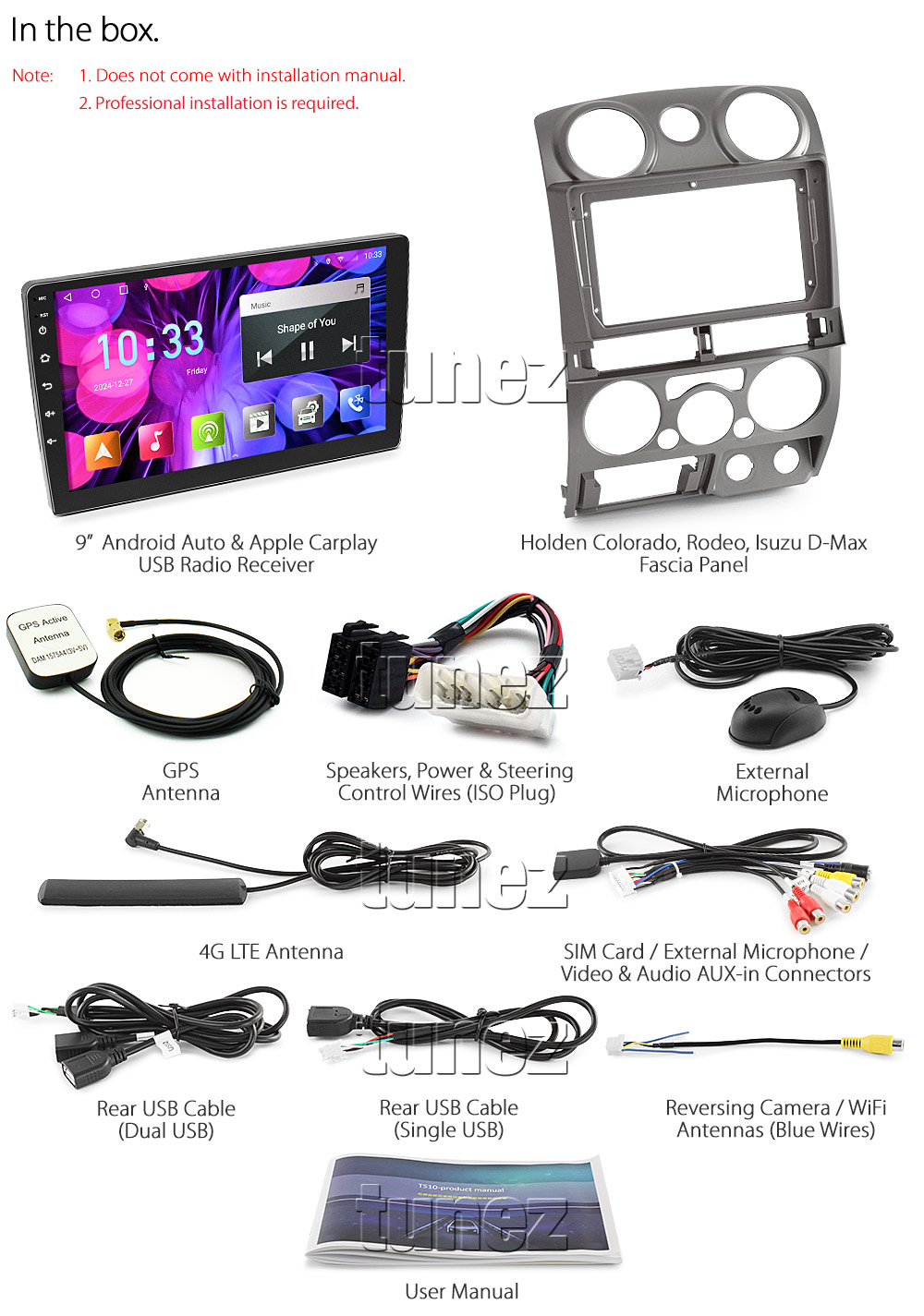 ISZ20AND GPS 9-inch Aftermarket Isuzu D-Max 1st Generation Europe European Australia Year 2006 2007 2008 2009 2010 2011 2012 Holden Rodeo Chevrolet large 9-inch touchscreen Universal Double DIN Latest Australia UK European USA Original CarPlay Android Auto 10 Car USB player radio stereo 4G LTE WiFi head unit details Aftermarket External and Internal Microphone Bluetooth Europe Sat Nav Navi Plug and Play ISO Plug Wiring Harness Matching Fascia Kit Facia Free Reversing Camera Album Art ID3 Tag RMVB MP3 MP4 AVI MKV Full High Definition FHD 1080p DAB+ Digital Radio DAB + Connects2 CTSIZ001.2