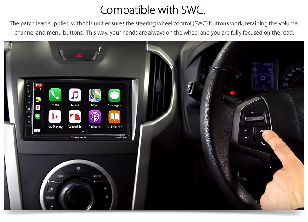 ISZ22CP Aftermarket Isuzu D-Max MU-X Holden Colorado Nakamichi NAM3510-M7 Licensed Apple CarPlay Android Auto 2012 2013 2014 2015 2016 7-inch Universal Double DIN Latest Australia UK European USA Original Car USB Charger 1.0A SD player radio stereo head unit details External and Internal Microphone Bluetooth Europe Sat Nav Navi Plug and Play ISO Plug Wiring Harness Fascia Kit Facia Free Reversing Camera Album Art ID3 Tag RMVB MP3 MP4 AVI MKV Full High Definition FHD 1080p DAB+ Digital Radio