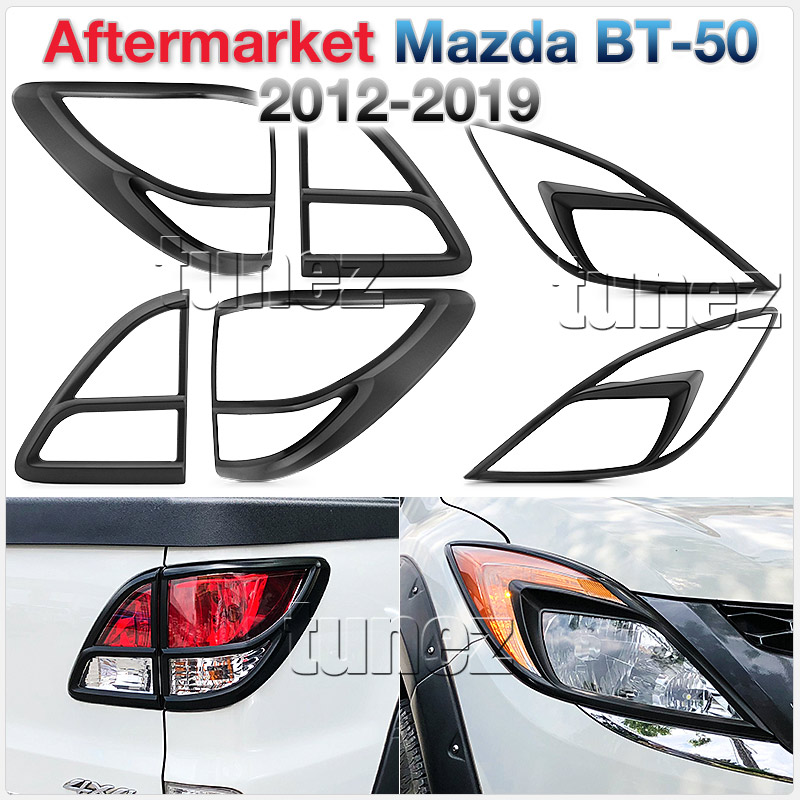 LCMBT01 Mazda BT-50 BT50 UP UR Series GT XT XTR Hi-Rider Lamp Cover Guard Protector Eyelid ABS Plastic Matte Matt Black Front Back Rear Tail Light Tail Lamp Head Light Headlight UK United Kingdom USA Australia Europe Set Kit For Car Aftermarket Pair 2011 2012 2013 2014 2015 2016 2017 2018 2019 2020