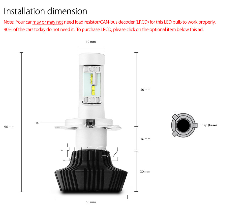 LEDH401 LED H4 HB2 9003 LUXEON Z ES ZES by Lumileds Philips Light Lamp Bulb Headlight Headlamp Head UK United Kingdom USA Australia Europe High Beam Low Hi Lo 6500K Daylight Colour Color Bright White Heat Sink Waterproof Dustproof 6063 Auluminium Alloy IP65 External Driver Detachable 2-Year Warranty 24-months Direct Replacement For Halogen and Xenon 4000lm 4000 lumens 25W 50W 100W 16000lm 16000 8000 8000lm