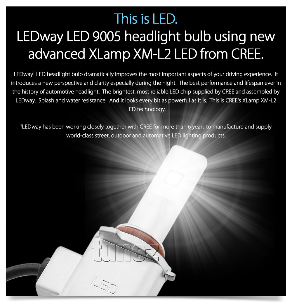 LEDLW9005 LEDway LED HB3 9005 P20d XLamp XHP50 XM-L2 by CREE Light Lamp Bulb Bulbs Headlight Headlamp Head UK United Kingdom USA Australia Europe High Beam Low Hi Lo 5700K Daylight Colour Color Bright White Copper Braided Extra Wide Flexible Heat Sink Waterproof Dustproof 6063 Aluminium Alloy IP65 External Driver Detachable 3-Year Warranty 36-months Direct Replacement Conversion Kit For Halogen and Xenon 5200lm 5200 lumens 30W 60W 120W 20800lm 20800 10400 10400lm