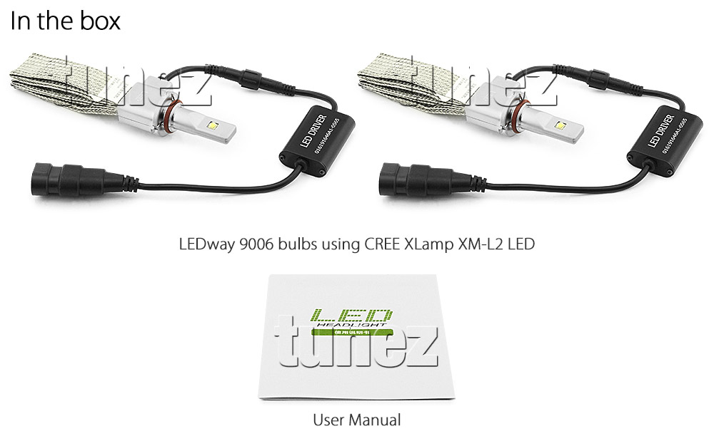 LEDLW9006 LEDway LED HB4 9006 P22d XLamp XHP50 XM-L2 by CREE Light Lamp Bulb Bulbs Headlight Headlamp Head UK United Kingdom USA Australia Europe High Beam Low Hi Lo 5700K Daylight Colour Color Bright White Copper Braided Extra Wide Flexible Heat Sink Waterproof Dustproof 6063 Aluminium Alloy IP65 External Driver Detachable 3-Year Warranty 36-months Direct Replacement Conversion Kit For Halogen and Xenon 5200lm 5200 lumens 30W 60W 120W 20800lm 20800 10400 10400lm