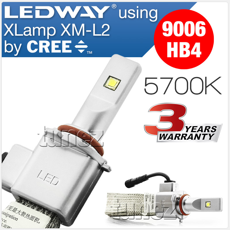 LEDLW9006 LEDway LED HB4 9006 P22d XLamp XHP50 XM-L2 by CREE Light Lamp Bulb Bulbs Headlight Headlamp Head UK United Kingdom USA Australia Europe High Beam Low Hi Lo 5700K Daylight Colour Color Bright White Copper Braided Extra Wide Flexible Heat Sink Waterproof Dustproof 6063 Aluminium Alloy IP65 External Driver Detachable 3-Year Warranty 36-months Direct Replacement Conversion Kit For Halogen and Xenon 5200lm 5200 lumens 30W 60W 120W 20800lm 20800 10400 10400lm