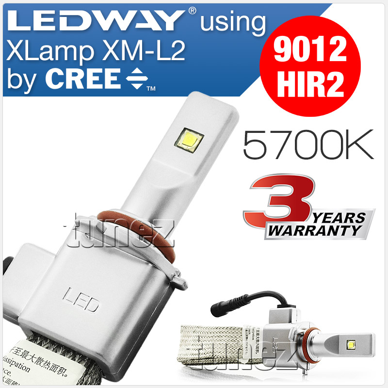 LEDLW9012 LEDway LED HIR2 9012 PX22d XLamp XM-L2 by CREE Light Lamp Bulb Headlight Headlamp Head UK United Kingdom USA Australia Europe High Beam Low Hi Lo 5700K Daylight Colour Color Bright White Copper Braided Extra Wide Flexible Heat Sink Waterproof Dustproof 6063 Aluminium Alloy IP65 External Driver Detachable 3-Year Warranty 36-months Direct Replacement Conversion Kit For Halogen and Xenon 5200lm 5200 lumens 30W 60W 120W 20800lm 20800 10400 10400lm