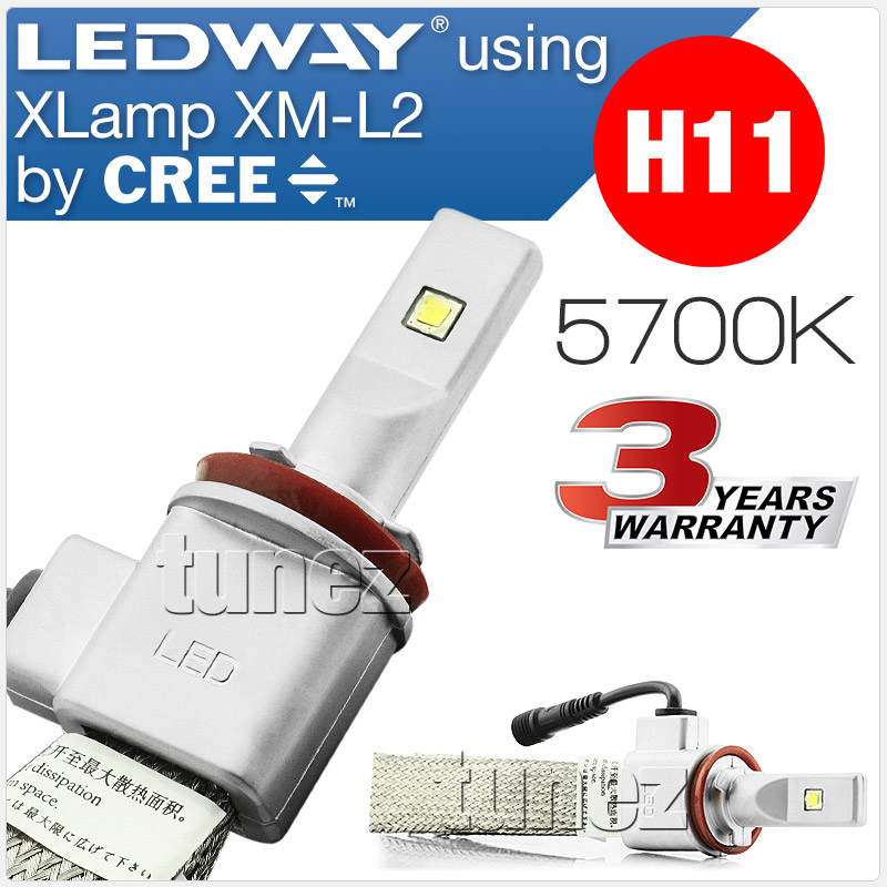 LEDLWH1101 LEDway LED H11 PGJ19-2 XLamp XHP50 XM-L2 by CREE Light Lamp Bulb Bulbs Headlight Headlamp Head Cap Base UK United Kingdom USA Australia Europe High Beam Low Hi Lo 5700K Daylight Colour Color Bright White Copper Braided Extra Wide Flexible Heat Sink Waterproof Dustproof 6063 Aluminium Alloy IP65 External Driver Detachable 3-Year Warranty 36-months Direct Replacement Conversion Kit For Halogen and Xenon 5200lm 5200 lumens 30W 60W 120W 20800lm 20800 10400 10400lm