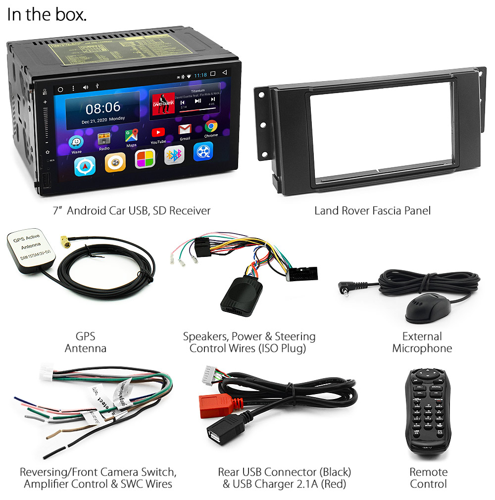 LRD11AND GPS Land Rover Disco Discovery 3 Freelander 2 Generation Gen Year 2005 2006 2007 2008 2009 2010 2011 7-inch Universal Double DIN Latest Australia UK European USA Original Android 7.1 Nougat car USB Charger 2.1A SD player radio stereo head unit details Aftermarket External and Internal Microphone Bluetooth Europe Sat Nav Navi Plug and Play ISO Plug Wiring Harness Steering Wheel Control SWC CTSLR006.2 Connects2 Matching Fascia Kit Facia Free Reversing Camera Album Art ID3 Tag RMVB MP3 MP4 AVI MKV Full High Definition FHD Apple AirPlay Air Play MirrorLink Mirror Link 1080p DAB+ Digital Radio DAB +