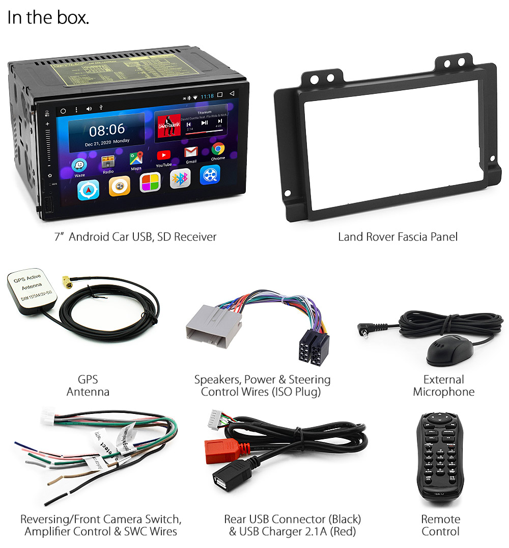 LRD12AND GPS Land Rover Freelander 1 first 1st Generation Gen Year 2004 2005 2006 2007 7-inch Universal Double DIN Latest Australia UK European USA Original Android 7.1 Nougat car USB Charger 2.1A SD player radio stereo head unit details Aftermarket External and Internal Microphone Bluetooth Europe Sat Nav Navi Plug and Play ISO Plug Wiring Harness Matching Fascia Kit Facia Free Reversing Camera Album Art ID3 Tag RMVB MP3 MP4 AVI MKV Full High Definition FHD Apple AirPlay Air Play MirrorLink Mirror Link 1080p DAB+ Digital Radio DAB + CTSLR004.2 L314 Connects2