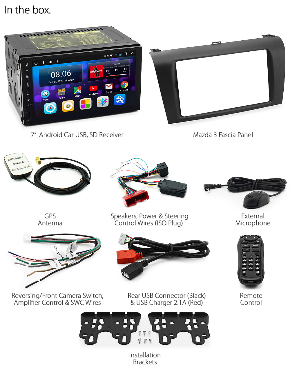 M310AND GPS Aftermarket Mazda3 Mazda 3 1st Generation BK1 BK2 BK Series 1 2 Gen Year 2003 2004 2005 2006 2007 7-inch Double-DIN Original Android 7.1 Nougat car USB Charger 2.1A SD player radio stereo head unit details Aftermarket External and Internal Microphone Bluetooth Europe Sat Nav Navi Plug and Play ISO Plug Wiring Harness Matching Fascia Kit Facia Free Reversing Camera Album Art ID3 Tag RMVB MP3 MP4 AVI MKV Full High Definition FHD AirPlay Air Play MirrorLink Mirror Link 1080p DAB+ Digital Radio DAB + Double DIN tunez tunezmart BOSE audio system Patch Lead Steering Wheel Control Compatible SWC CTSMZ004.2 Connects2