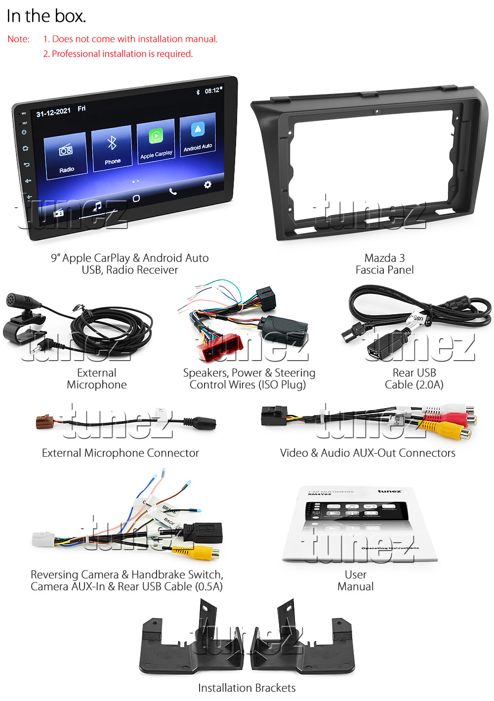 M316CP Licensed Apple CarPlay Android Auto GPS GPS Super Large 9-inch Mazda 3 1st Generation BK Series Year 2003 2004 2005 2006 2007 20089-inch Touch Screen IPS Capacitive Universal Double DIN Latest Australia UK European USA Original Car USB 2.0A Charge player radio stereo head unit Aftermarket External and Internal Microphone Bluetooth Europe Sat Nav Navi Plug and Play ISO Plug Wiring Harness Matching Fascia Kit Facia Free Reversing Camera Album Art ID3 Tag RMVB MP3 MP4 AVI MKV Full High Definition FHD AirPlay Air Play MirrorLink Mirror Link Connects2 CTSTY008.2 CTSTY00C CTSTY00CAMP CTSTY013.2