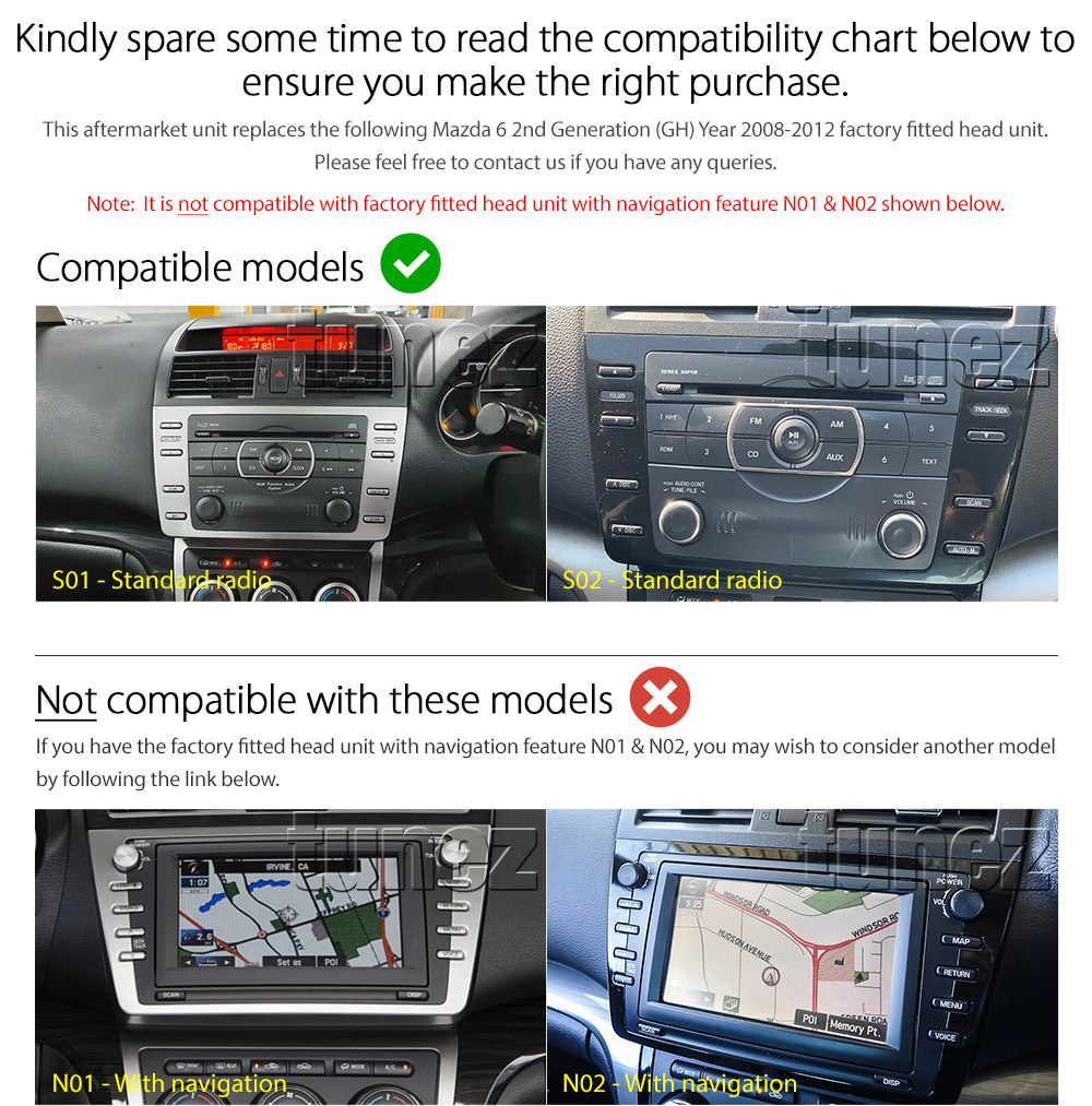 M601AND GPS Mazda Mazda6 6 GH 1 2 GH1 GH2 Series Chassis 2nd Generation Gen Year 2008 2009 2010 2011 2012 9-inch touchscreen Universal Double DIN Latest Australia UK European USA Original CarPlay Android Auto 10 Car USB player radio stereo 4G LTE WiFi head unit details Aftermarket External and Internal Microphone Bluetooth Europe Sat Nav Navi Plug and Play ISO Plug Wiring Harness Matching Fascia Kit Facia Free Reversing Camera Album Art ID3 Tag RMVB MP3 MP4 AVI MKV Full High Definition FHD 1080p DAB+ Digital Radio DAB + Connects2 CTSIZ001.2